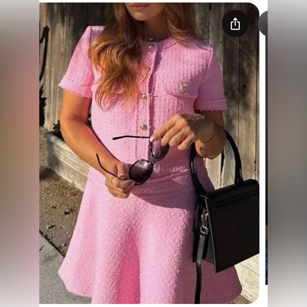 Chanel Vibes on a Zara Budget – Pink Mini Dress w/ Pockets & Gold Buttons
